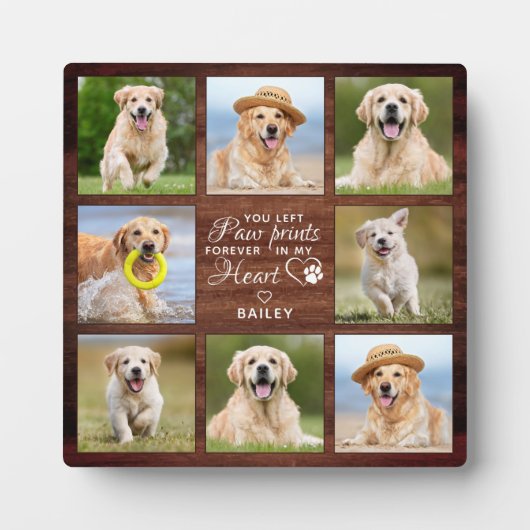 Rustic Pet Memorial Herdenking 8 Foto Collage Fotoplaat (Voorkant)