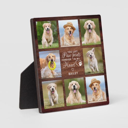 Rustic Pet Memorial Herdenking 8 Foto Collage Fotoplaat (Voorkant)