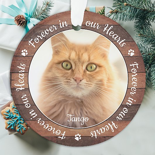 Rustic Pet Memorial Paw Prints Cat Dog 2 Foto Ornament