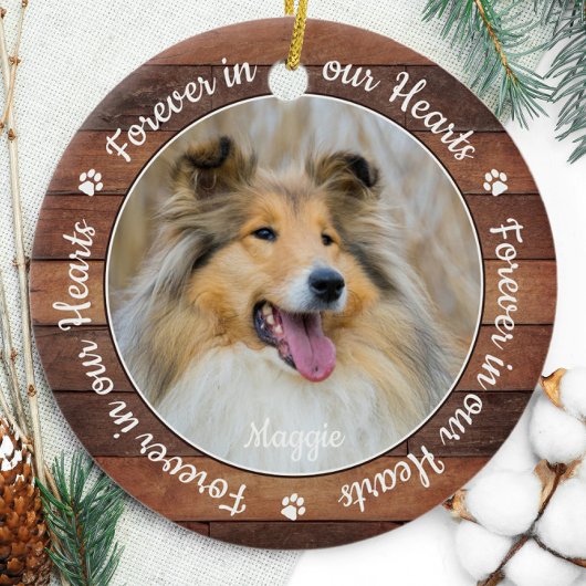 Rustic Pet Memorial Paw Prints Dog Cat 2 Foto Keramisch Ornament