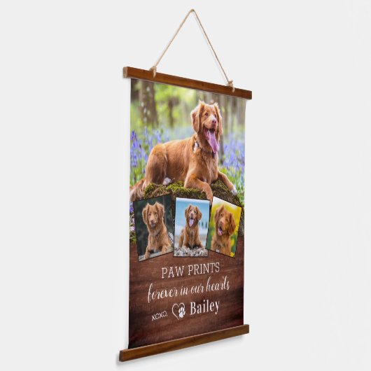 Rustic Pet Memorial Persoonlijk 4 Foto Dog Hangend Wandkleed (Gebogen)