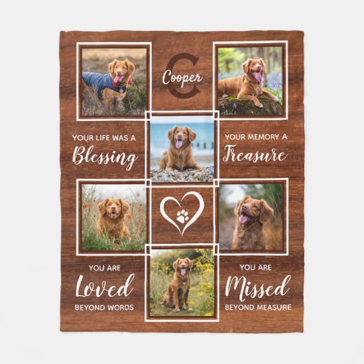 Rustic Pet Memorial Unique Photo Collage Fleece Deken (Voorkant)