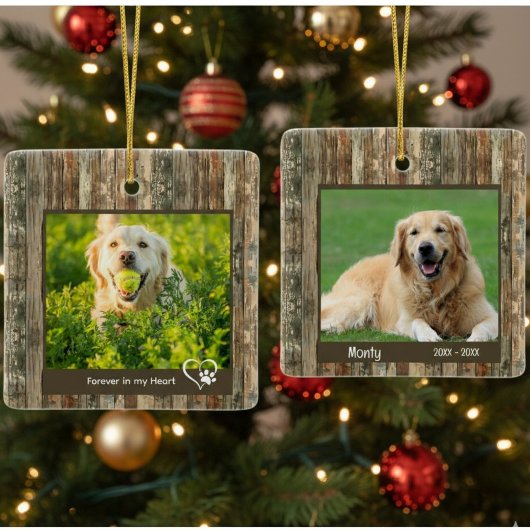 Rustic Pet Memorial Wood Texture Photo Keramisch Ornament