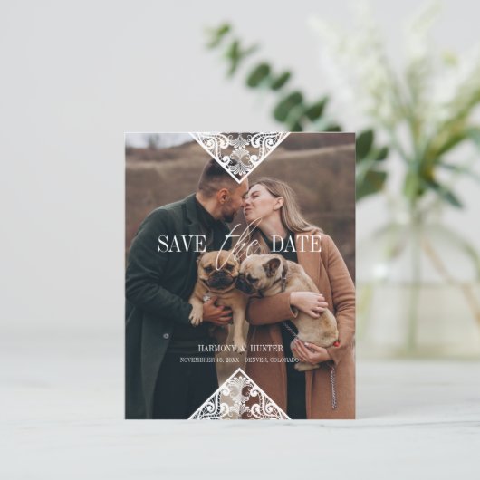 Rustic Pet Photo Lace Effect Whimsical Typography (Staand voorkant)