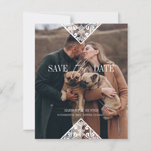 Rustic Pet Photo Lace Effect Whimsical Typography (Voorkant)