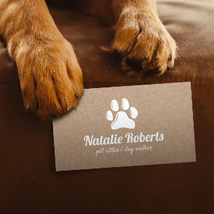 Rustic Pet Sitter Dog Walker Paw Logo Kraft Visitekaartje
