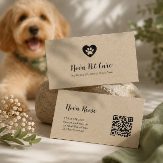Rustic Pet Sitters Hondenuitlater Qr Code Kraft Visitekaartje