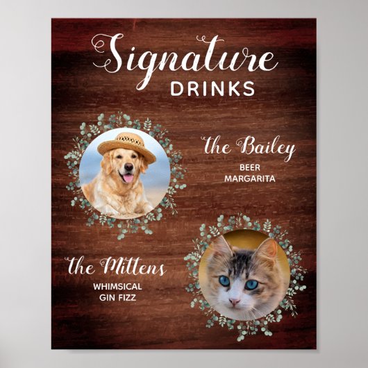Rustic Pet Wedding Cocktail Dog Signature Drinken Poster (Voorkant)