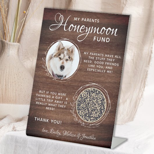 Rustic Pet Wedding Custom Dog Photo Honeymoon Fund Reclamebord Met Voetstuk