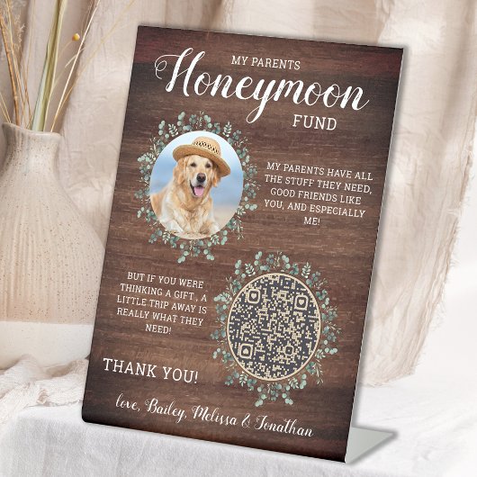 Rustic Pet Wedding Custom Dog Photo Honeymoon Fund Reclamebord Met Voetstuk