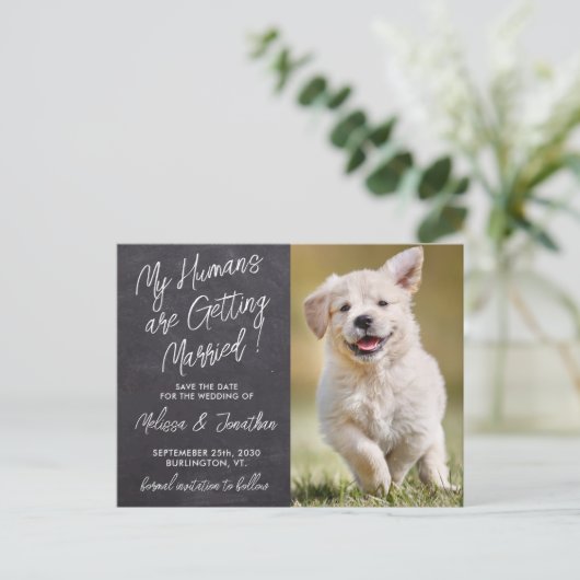 Rustic Pet Wedding Custom Photo Dog Save the Date Aankondigingskaart (Staand voorkant)