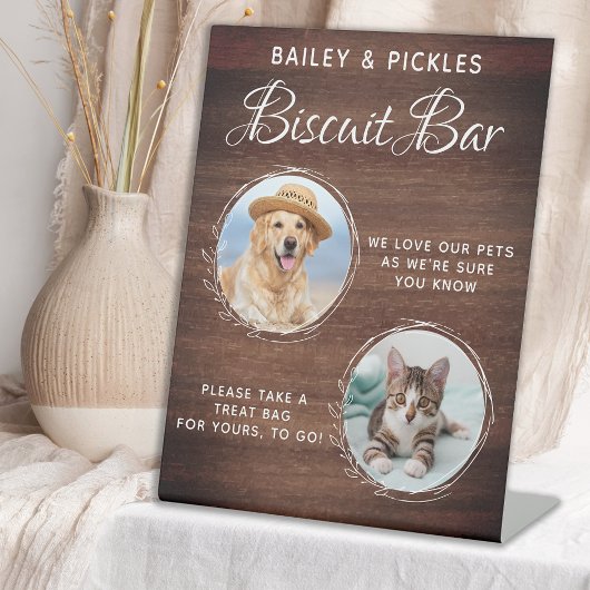 Rustic Pet Wedding Custom Photo Dog Treat Favor Reclamebord Met Voetstuk