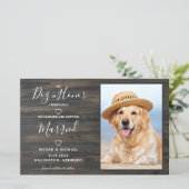 Rustic Pet Wedding Dog Foto bewaart datumkaarten (Staand voorkant)