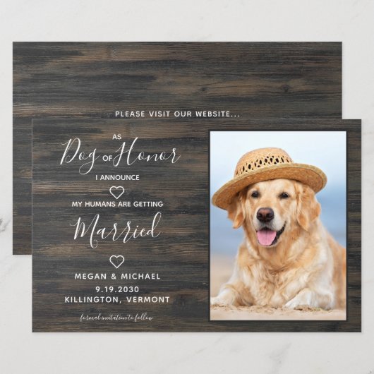 Rustic Pet Wedding Dog Foto bewaart datumkaarten (Voorkant / Achterkant)
