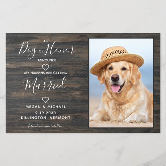 Rustic Pet Wedding Dog Foto bewaart datumkaarten (Voorkant)