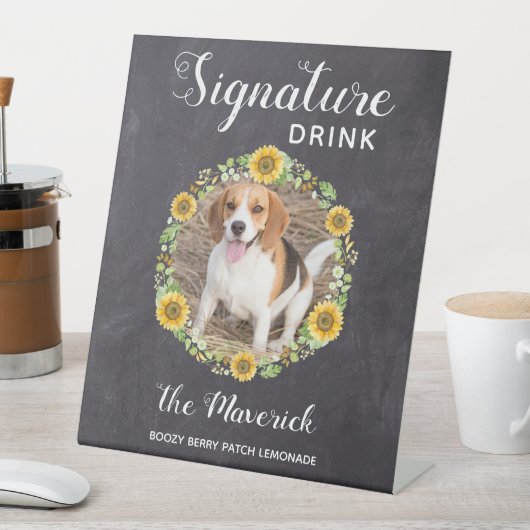 Rustic Pet Wedding Signature Drink Sunflower Foto Reclamebord Met Voetstuk (Insitu)