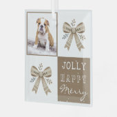 Rustic Photo Bow Jolly Happy Merry Christmas  Glas Ornament (Voorkant links)