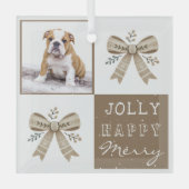 Rustic Photo Bow Jolly Happy Merry Christmas  Glas Ornament (Voorkant)