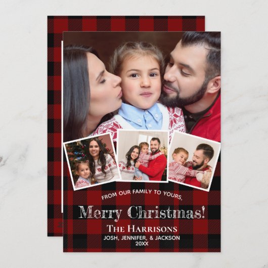Rustic Photo Collage Buffalo Pset Kerstmis Feestdagenkaart (Voorkant / Achterkant)