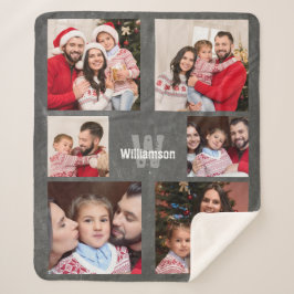 Rustic Photo Collage Monogram Modern Chalkboard Sherpa Deken