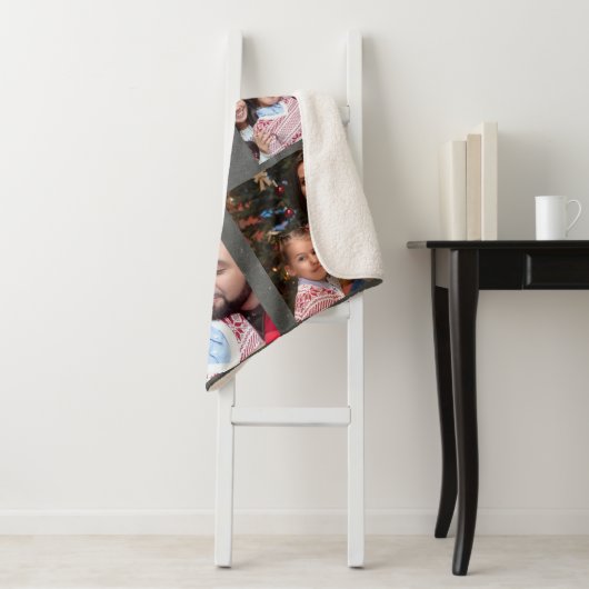 Rustic Photo Collage Monogram Modern Chalkboard Sherpa Deken (In situ)