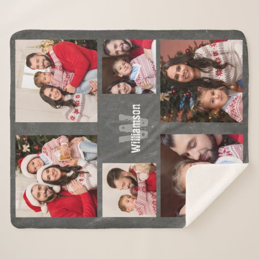 Rustic Photo Collage Monogram Modern Chalkboard Sherpa Deken (Voorkant (horizontaal))