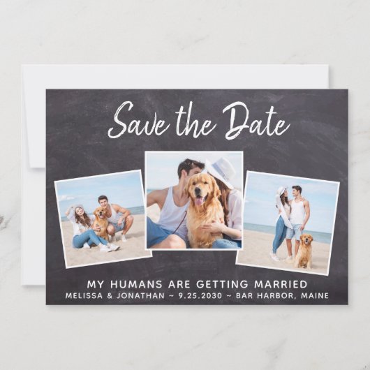 Rustic Photo Collage Pet Wedding Dog Save The Date (Voorkant)