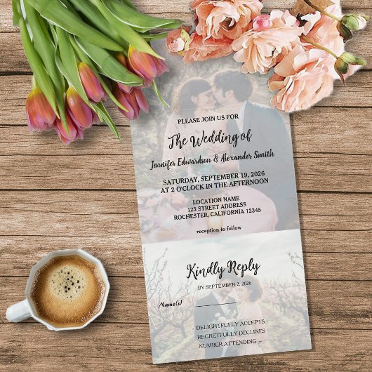 Rustic photo elegant country Wedding All In One Uitnodiging