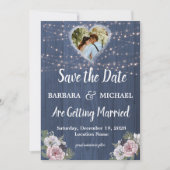 Rustic Photo Floral Wedding Save the Date Card (Voorkant)