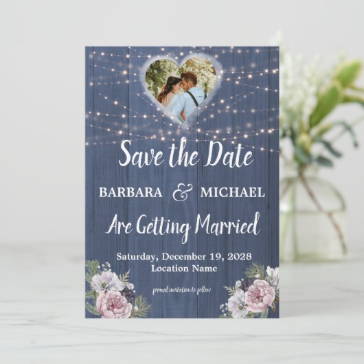 Rustic Photo Floral Wedding Save the Date Card (Staand voorkant)