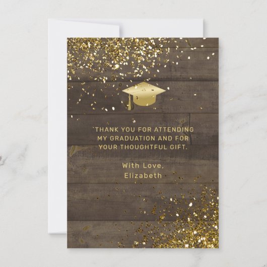 Rustic Photo Gold Calligraphy Script Afstuderen Bedankkaart (Achterkant)