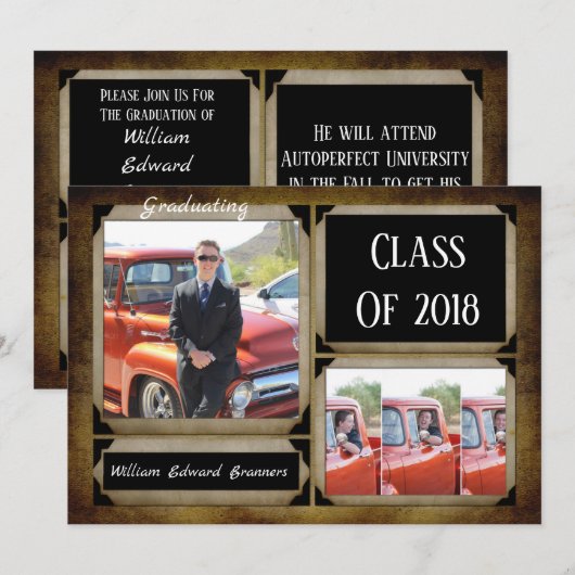 Rustic Photo Graduation Invitations Kaart (Voorkant / Achterkant)