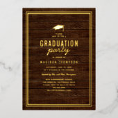 Rustic Photo Graduation Party Gold Folie Uitnodiging (Voorkant)
