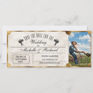 Rustic Photo  Movie Ticket Bewaar de Datum Kaart