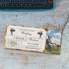 Rustic Photo  Movie Ticket Bewaar de Datum Kaart