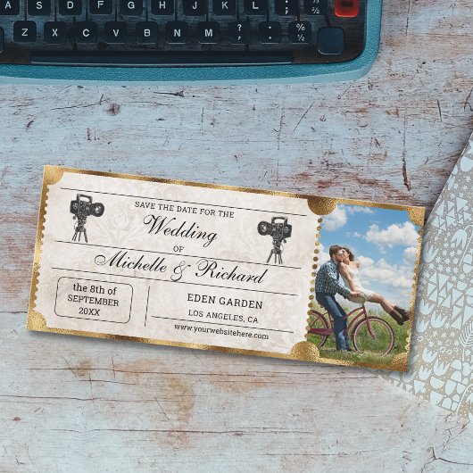 Rustic Photo  Movie Ticket Bewaar de Datum Kaart