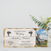 Rustic Photo  Movie Ticket Bewaar de Datum Kaart (Staand voorkant)