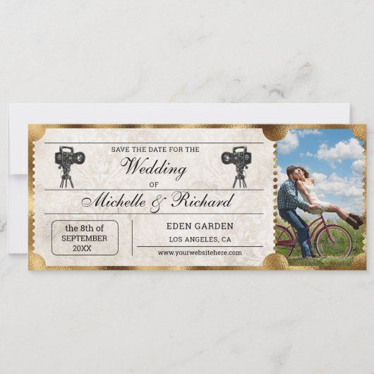 Rustic Photo  Movie Ticket Bewaar de Datum Kaart (Voorkant)