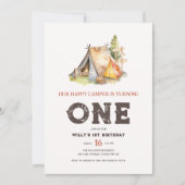 Rustic Photo One Happy Camper Birthday Kaart (Voorkant)