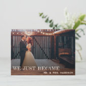 Rustic Photo Reception Just getrouwde Invitation Kaart (Staand voorkant)