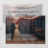 Rustic Photo Reception Just getrouwde Invitation Kaart (Voorkant / Achterkant)