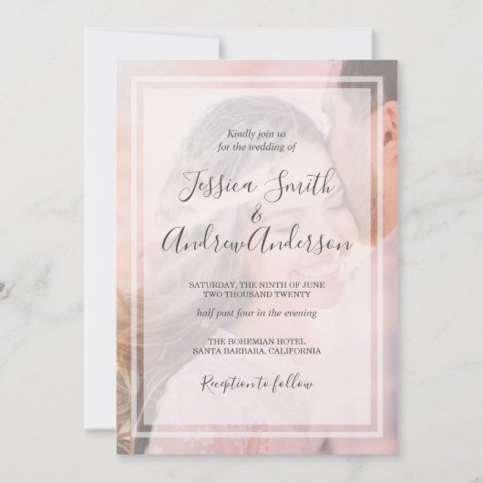 Rustic Photo Wedding Invitation  Coral Kaart (Voorkant)
