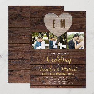 Rustic PHOTO Wedding Invitding Gold Calligraphy Kaart