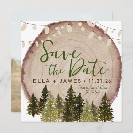 Rustic Photo Wedding Save the Date Invitation Kaart (Voorkant / Achterkant)