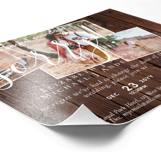 Rustic PHOTO Wijziging plannen Nieuwe datum uitste Foto Afdruk (Hoek)