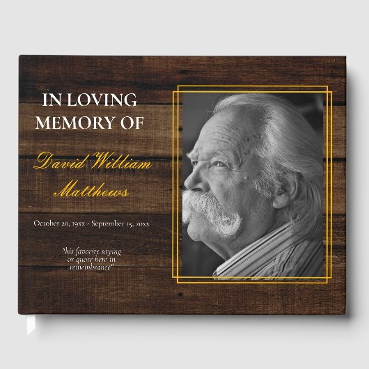 Rustic Photo Wood Kijk Bereavement | Begrafenis Gastenboek (Voorkant)