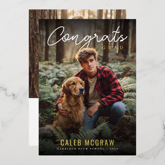 Rustic PhotoPop Graduation Folie Uitnodiging (Voorkant / Achterkant)