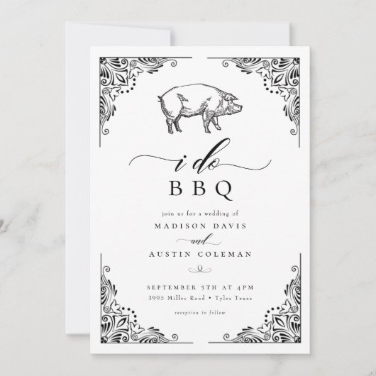 Rustic Pig I doet Casual bruiloft BBQ Kaart (Voorkant)