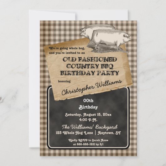 Rustic Pig Roast Backyard BBQ Birthday Party Kaart (Voorkant)