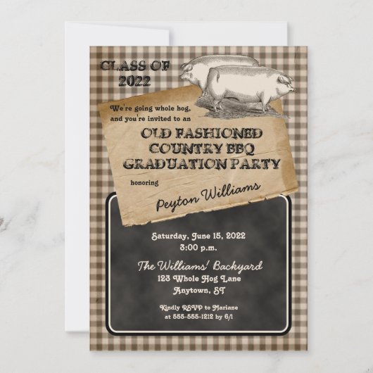 Rustic Pig Roast Backyard BBQ Graduparty Kaart (Voorkant)